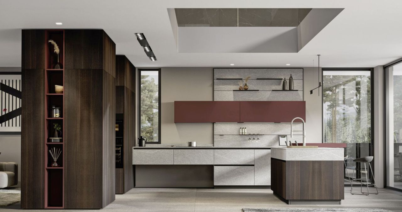 La colonna-monolite: la cucina ridefinisce gli spazi